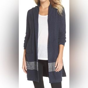 Barefoot Dreams Cozychic Hooded Cardigan in Indigo/Indigo-Stone Size Medium